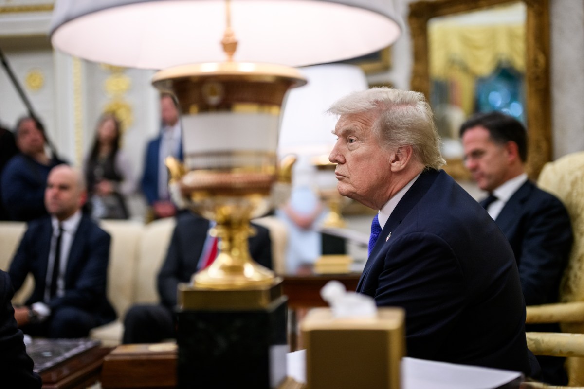 President Donald Trump speaks with members of the media alongside NATO Secretary General Mark Rutte, Secretary of State Marco Rubio, and Secretary of War Pete Hegseth in the Oval Office, Wednesday, October 22, 2025. (Official White House Photo by Molly Riley)