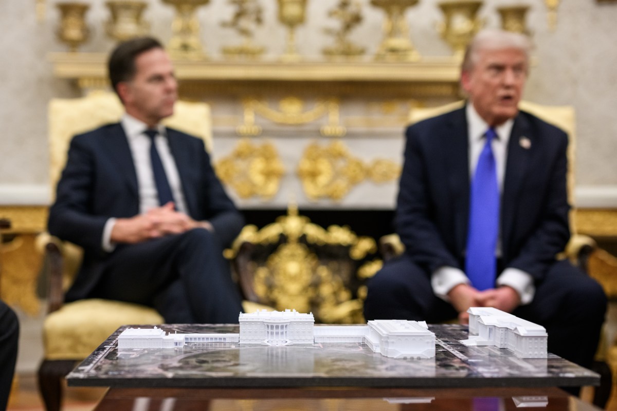 President Donald Trump speaks with members of the media alongside NATO Secretary General Mark Rutte, Secretary of State Marco Rubio, and Secretary of War Pete Hegseth in the Oval Office, Wednesday, October 22, 2025. (Official White House Photo by Molly Riley)