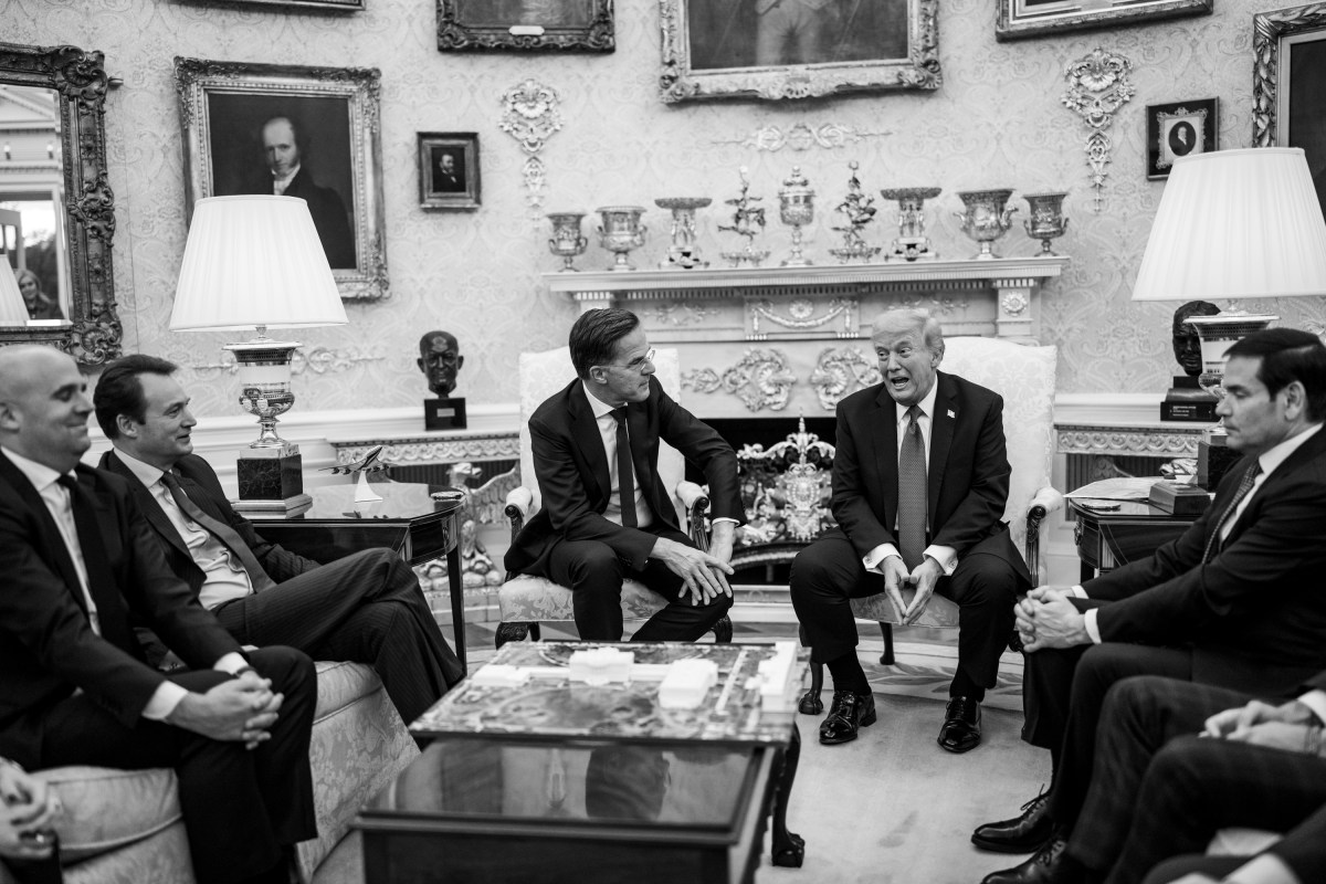 President Donald Trump speaks with members of the media alongside NATO Secretary General Mark Rutte, Secretary of State Marco Rubio, and Secretary of War Pete Hegseth in the Oval Office, Wednesday, October 22, 2025. (Official White House Photo by Molly Riley)
