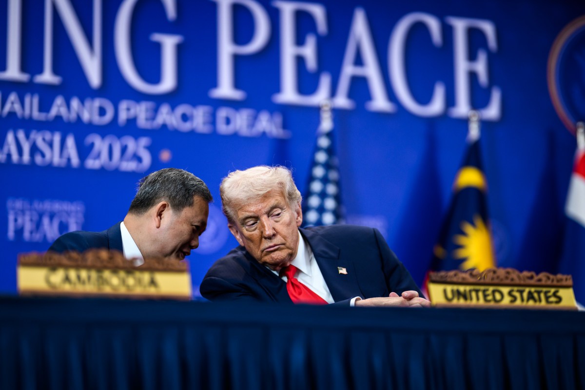 President Donald Trump speaks with Cambodian Prime Minister Hun Manet before signing the Kuala Lumpur Accord, Sunday, October 25, 2025, at the ASEAN Summit in Kuala Lumpur, Malaysia. (Official White House Photo by Daniel Torok)