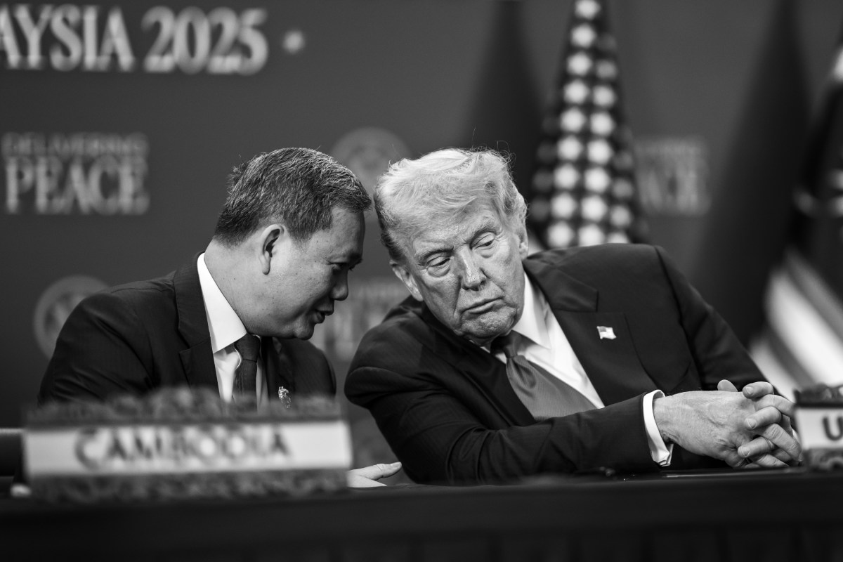 President Donald Trump speaks with Cambodian Prime Minister Hun Manet before signing the Kuala Lumpur Accord, Sunday, October 25, 2025, at the ASEAN Summit in Kuala Lumpur, Malaysia. (Official White House Photo by Daniel Torok)