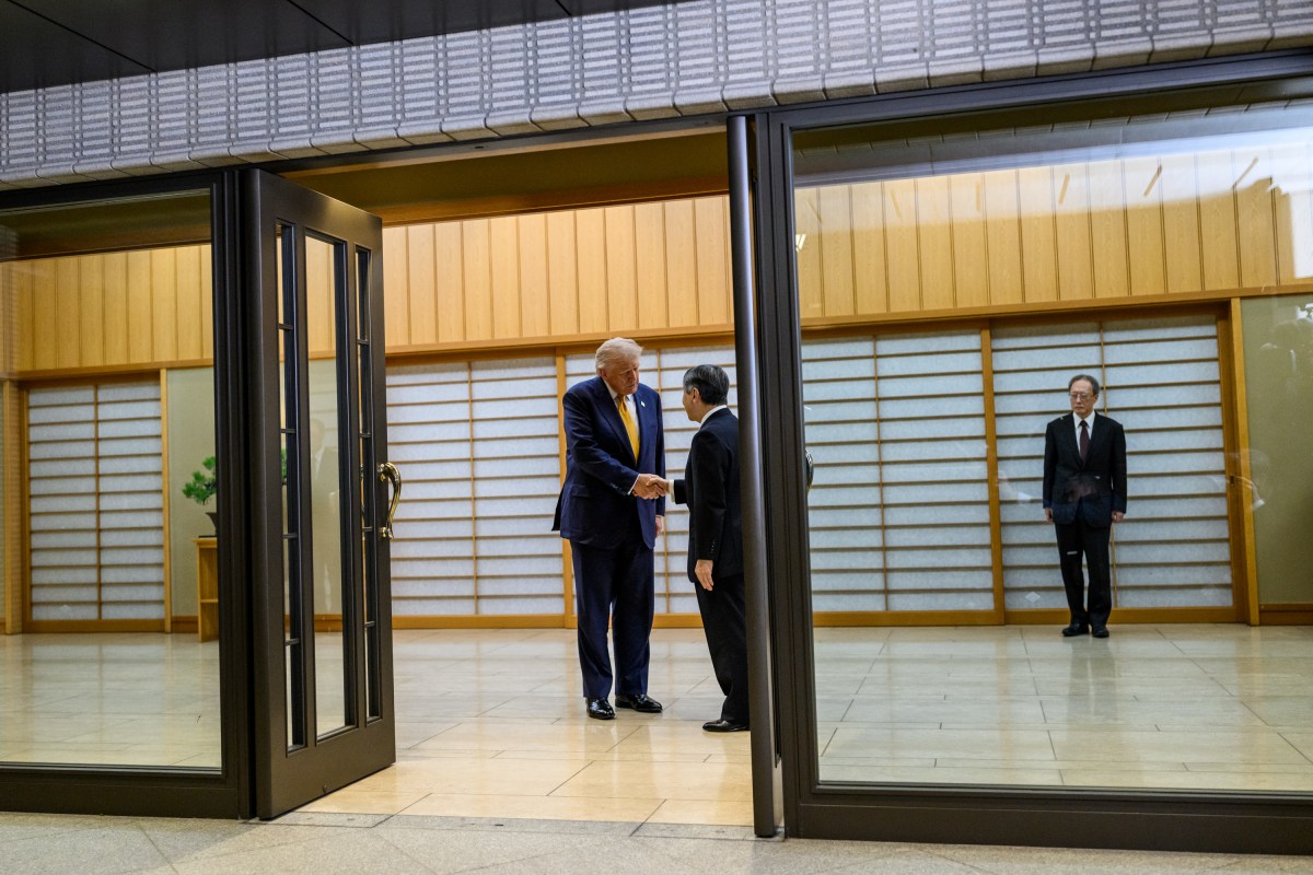 President Donald Trump bids farewell to  Japanese Emperor Naruhito after a meeting at the Imperial Palace in Tokyo, Japan, Monday, October 27, 2025. (Official White House Photo by Daniel Torok)