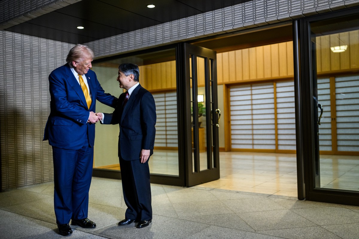 President Donald Trump bids farewell to  Japanese Emperor Naruhito after a meeting at the Imperial Palace in Tokyo, Japan, Monday, October 27, 2025. (Official White House Photo by Daniel Torok)