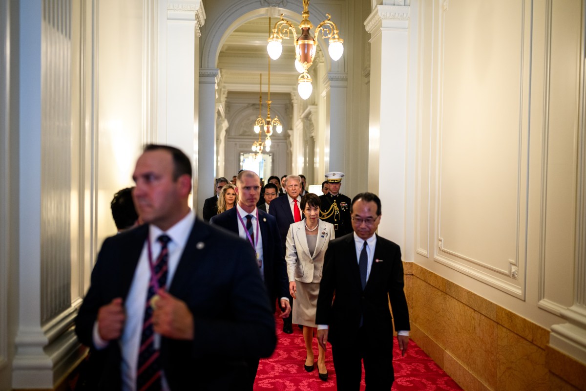 President Donald Trump walks to a welcome ceremony with Japanese Prime Minister Sanae Takaichi at Akasaka Palace, Tuesday, October 28, 2025, in Tokyo, Japan. (Official White House Photo by Daniel Torok)
