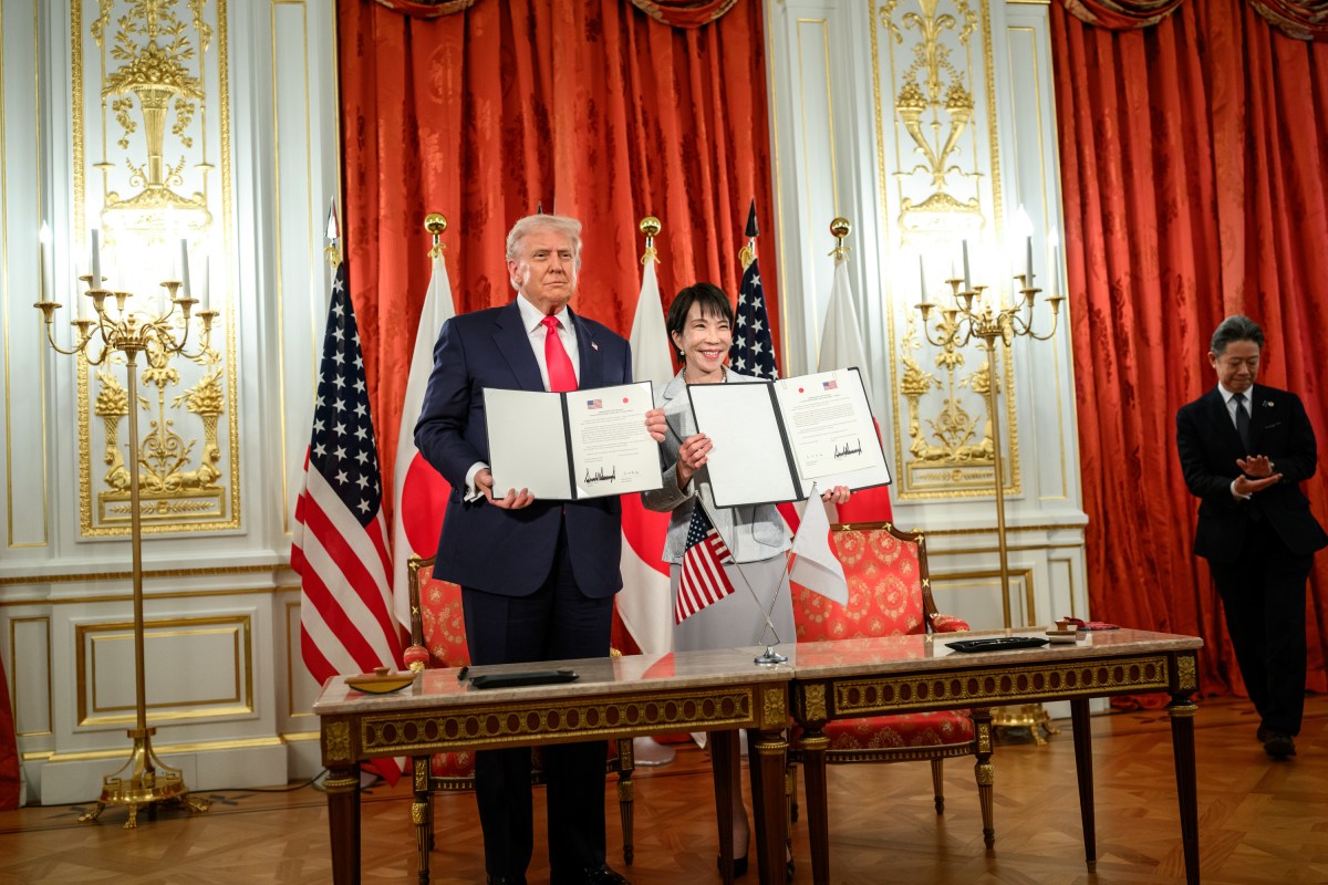 President Donald Trump participates in a signing ceremony with Japanese Prime Minister Sanae Takaichi, Tuesday, October 28, 2025, at Akasaka Palace in Tokyo, Japan. (Official White House Photo by Daniel Torok)