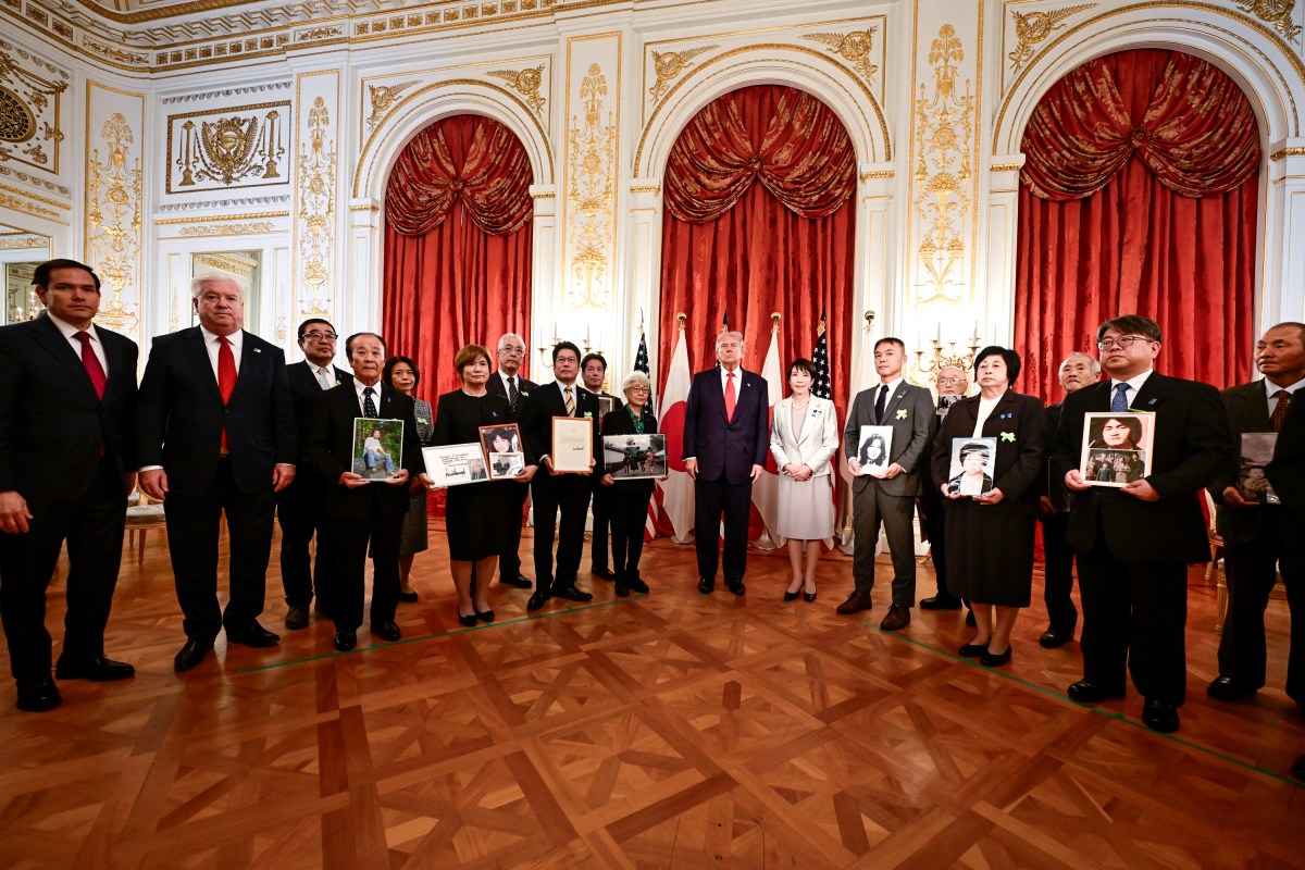 President Donald Trump and Japanese Prime Minister Sanae Takaichi meet with family members of Japanese citizens abducted by North Korea, Tuesday, October 28, 2025, in Tokyo, Japan. (Official White House Photo by Daniel Torok)