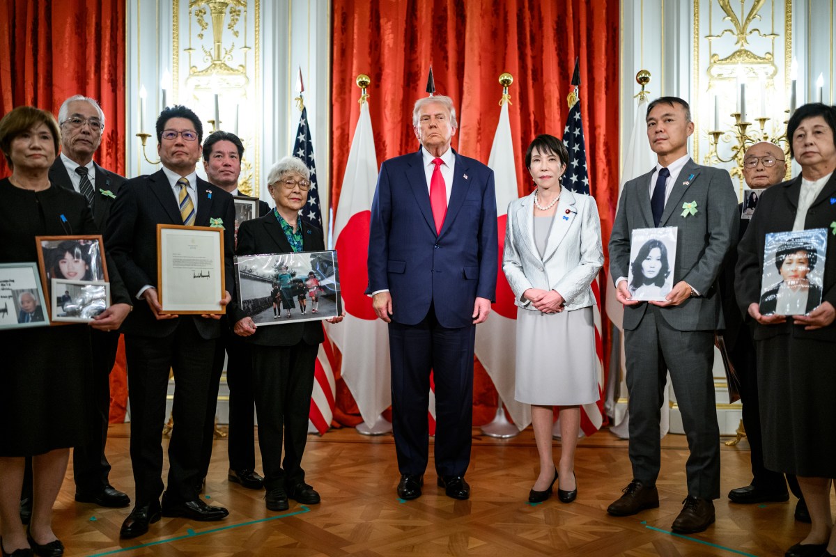 President Donald Trump and Japanese Prime Minister Sanae Takaichi meet with family members of Japanese citizens abducted by North Korea, Tuesday, October 28, 2025, in Tokyo, Japan. (Official White House Photo by Daniel Torok)