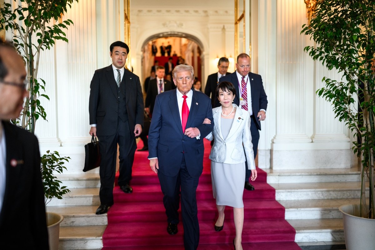 President Donald Trump bids farewell to Japanese Prime Minister Sanae Takaichi, Tuesday, October 28, 2025, at Akasaka Palace in Tokyo, Japan. (Official White House Photo by Daniel Torok)