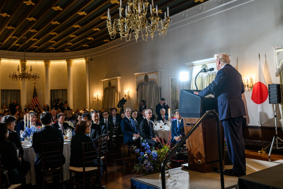 President Donald Trump delivers remarks at a dinner with business leaders at the ambassador’s residence in Tokyo, Japan on Tuesday, October 28, 2025. (Official White House Photo by Molly Riley)