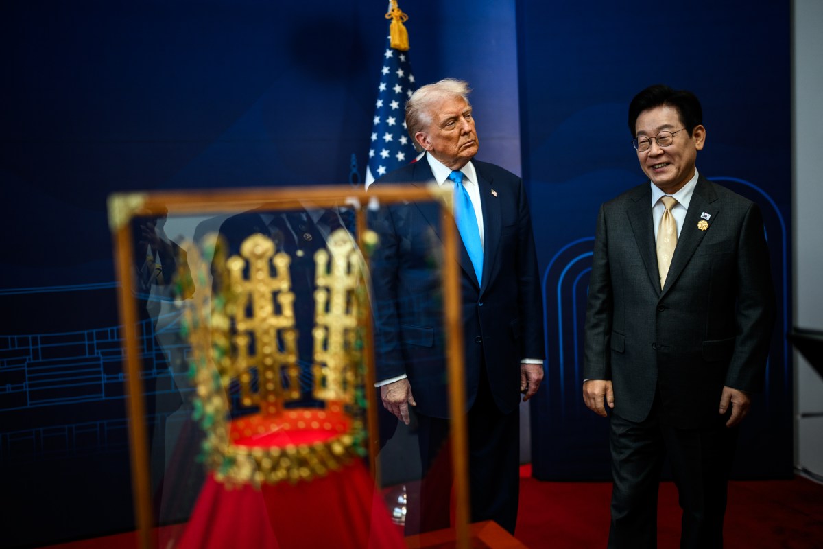 President Donald Trump is awarded the Grand Order of Mugunghwa by South Korean President Lee Jae Myung during a ceremony at the Gyeongju National Museum, South Korea on Wednesday, October 29, 2025. (Official White House Photo by Daniel Torok)