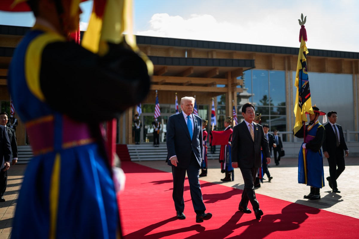 President Donald Trump and South Korean President Lee Jae Myung walk to their bilateral lunch meeting, Wednesday, October 29, 2025, at the Gyeongju National Museum in Gyeongju, South Korea. (Official White House Photo by Daniel Torok)