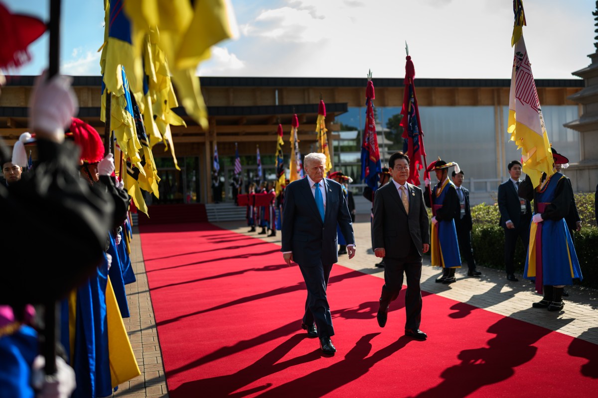President Donald Trump and South Korean President Lee Jae Myung walk to their bilateral lunch meeting, Wednesday, October 29, 2025, at the Gyeongju National Museum in Gyeongju, South Korea. (Official White House Photo by Daniel Torok)