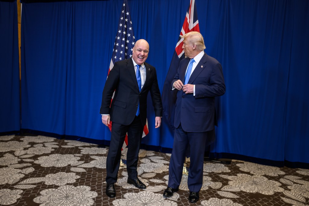 President Donald Trump participates in a pull-aside meeting with Prime Minister Christopher Luxon of New Zealand at the Hilton Gyeongju, South Korea on Wednesday, October 29, 2025, on the margins of APEC 2025. (Official White House Photo by Daniel Torok)