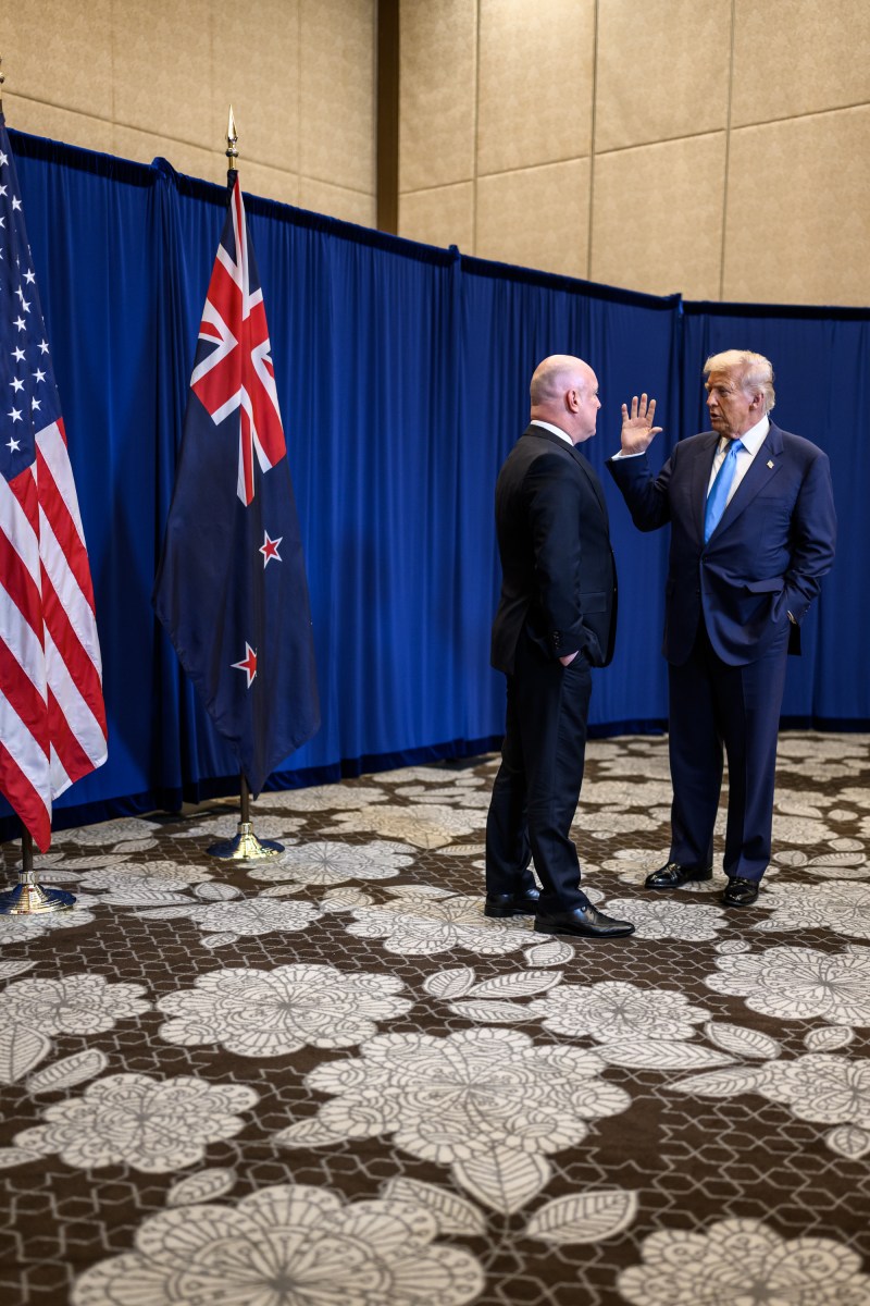 President Donald Trump participates in a pull-aside meeting with Prime Minister Christopher Luxon of New Zealand at the Hilton Gyeongju, South Korea on Wednesday, October 29, 2025, on the margins of APEC 2025. (Official White House Photo by Daniel Torok)