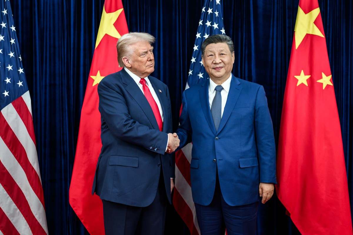 President Donald Trump greets Chinese President Xi Jinping before a bilateral meeting at the Gimhae International Airport terminal, Thursday, October 30, 2025, in Busan, South Korea. (Official White House Photo by Daniel Torok)