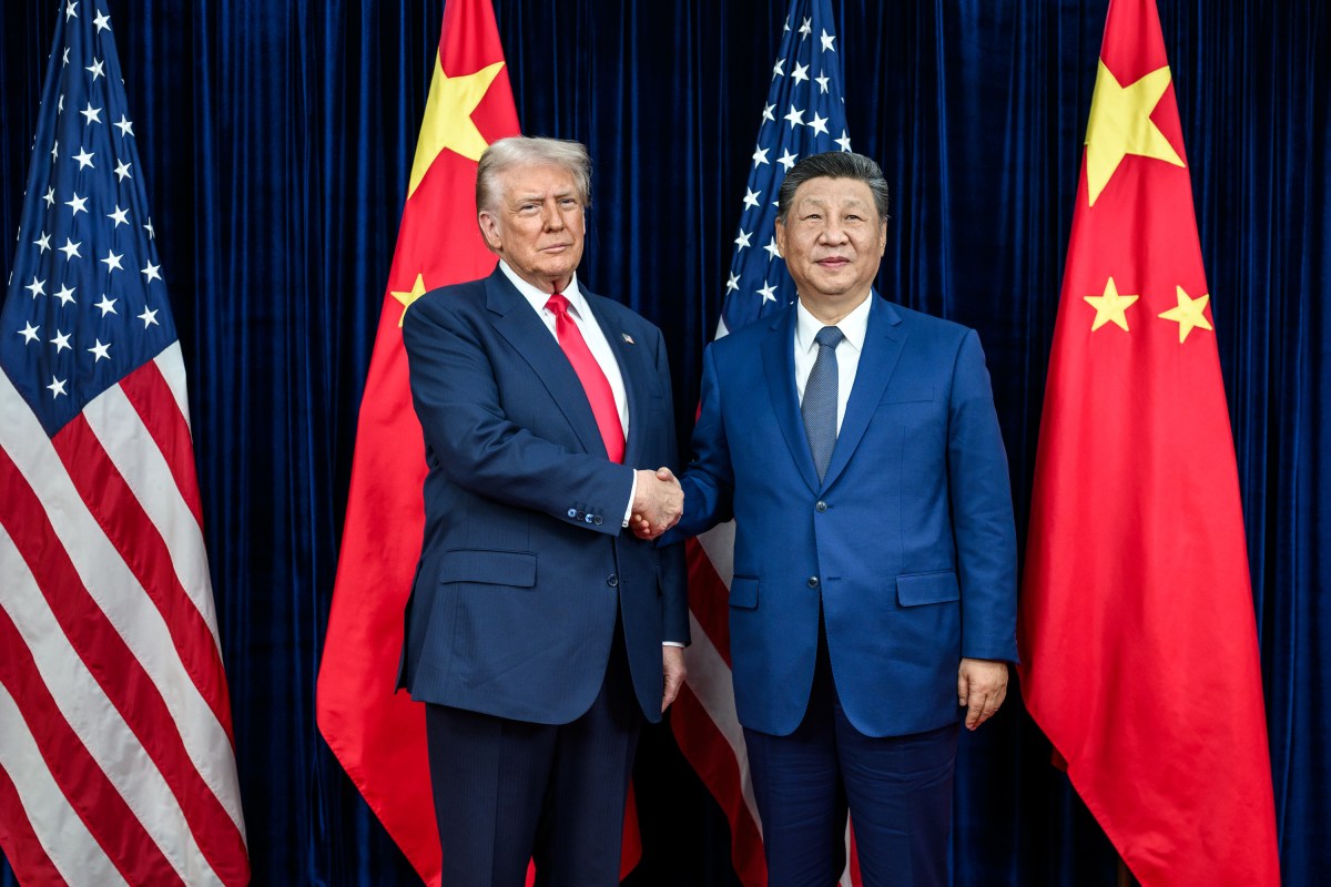 President Donald Trump greets Chinese President Xi Jinping before a bilateral meeting at the Gimhae International Airport terminal, Thursday, October 30, 2025, in Busan, South Korea. (Official White House Photo by Daniel Torok)