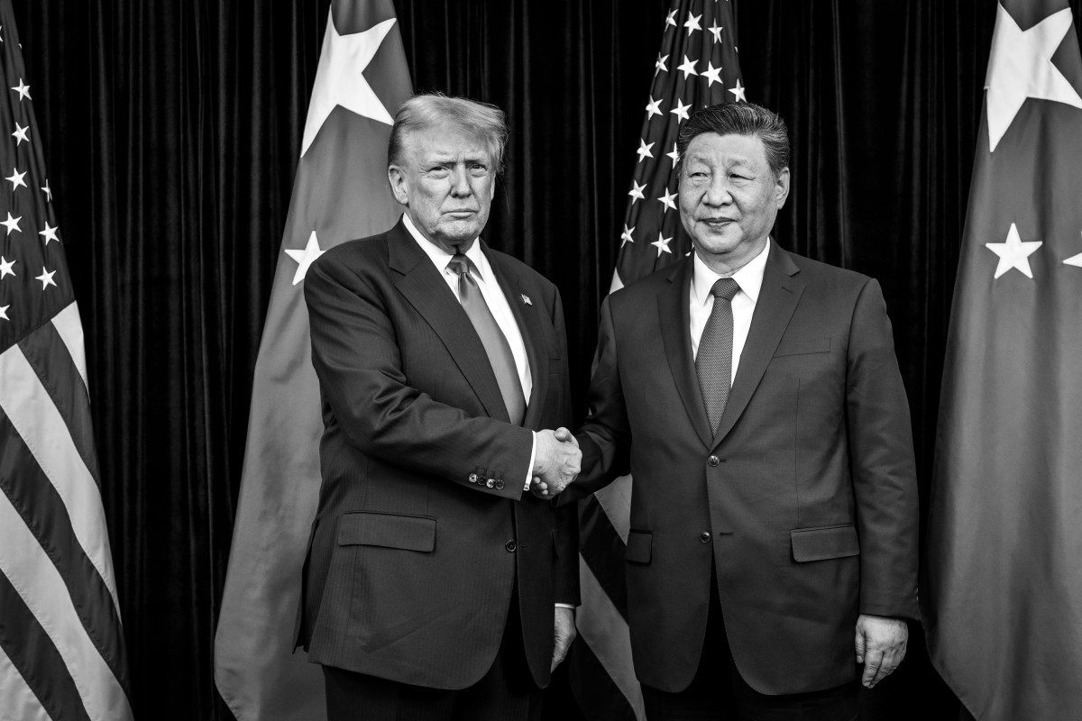 President Donald Trump greets Chinese President Xi Jinping before a bilateral meeting at the Gimhae International Airport terminal, Thursday, October 30, 2025, in Busan, South Korea.