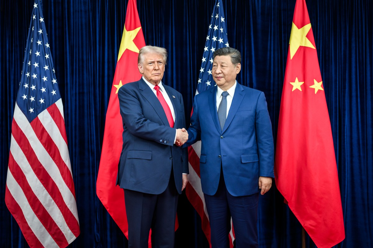 President Donald Trump greets Chinese President Xi Jinping before a bilateral meeting at the Gimhae International Airport terminal, Thursday, October 30, 2025, in Busan, South Korea. (Official White House Photo by Daniel Torok)