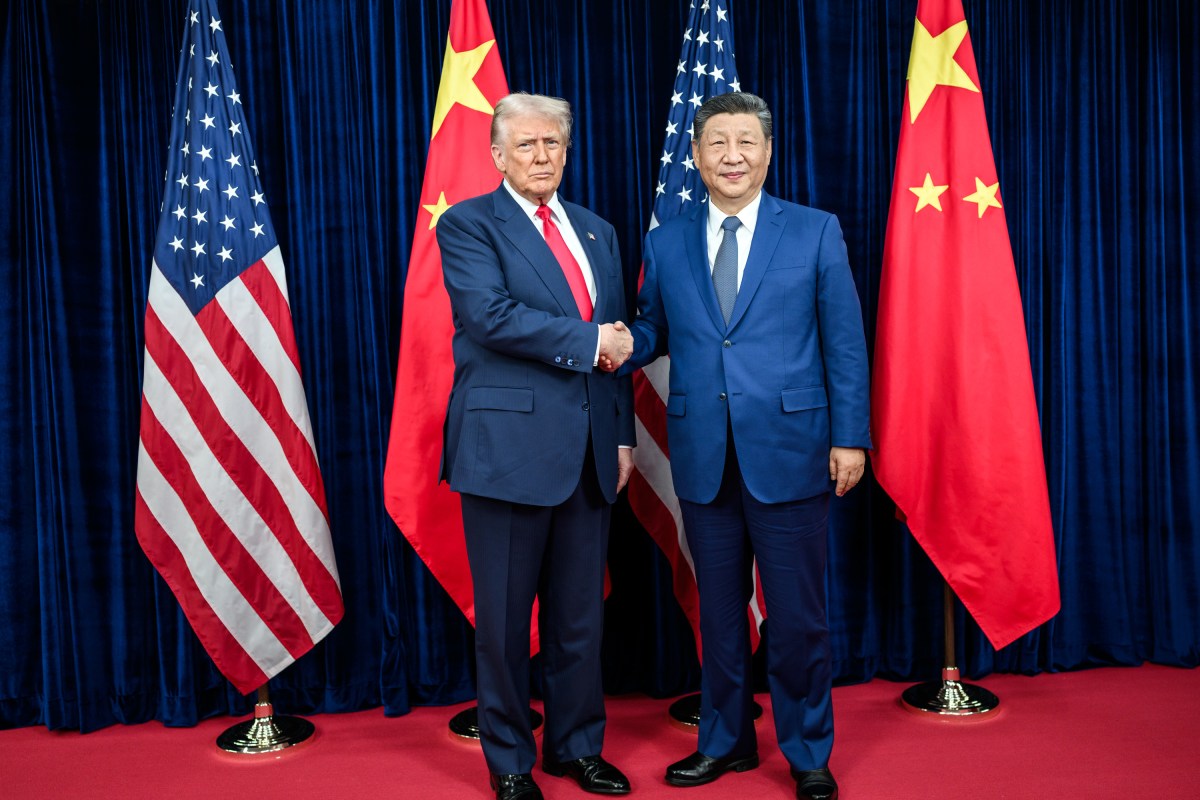 President Donald Trump greets Chinese President Xi Jinping before a bilateral meeting at the Gimhae International Airport terminal, Thursday, October 30, 2025, in Busan, South Korea. (Official White House Photo by Daniel Torok)