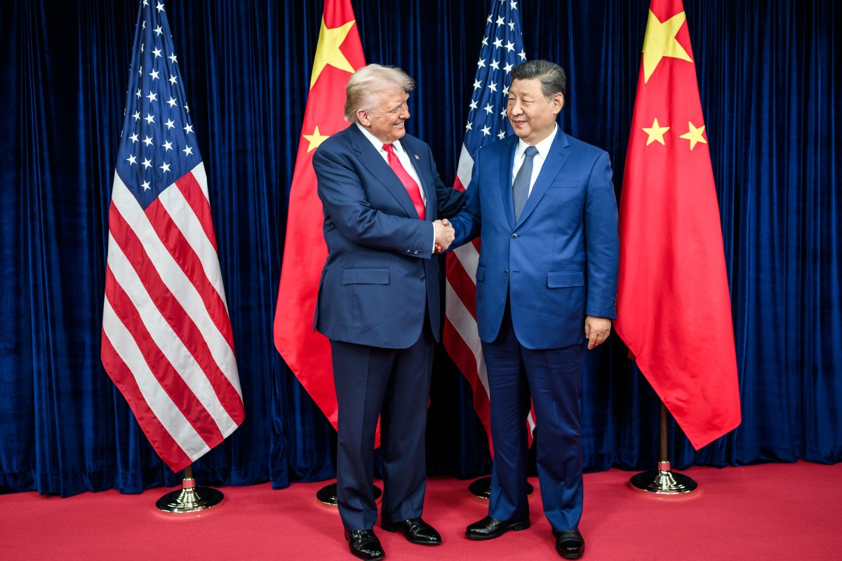 President Donald Trump greets Chinese President Xi Jinping before a bilateral meeting at the Gimhae International Airport terminal, Thursday, October 30, 2025, in Busan, South Korea. (Official White House Photo by Daniel Torok)