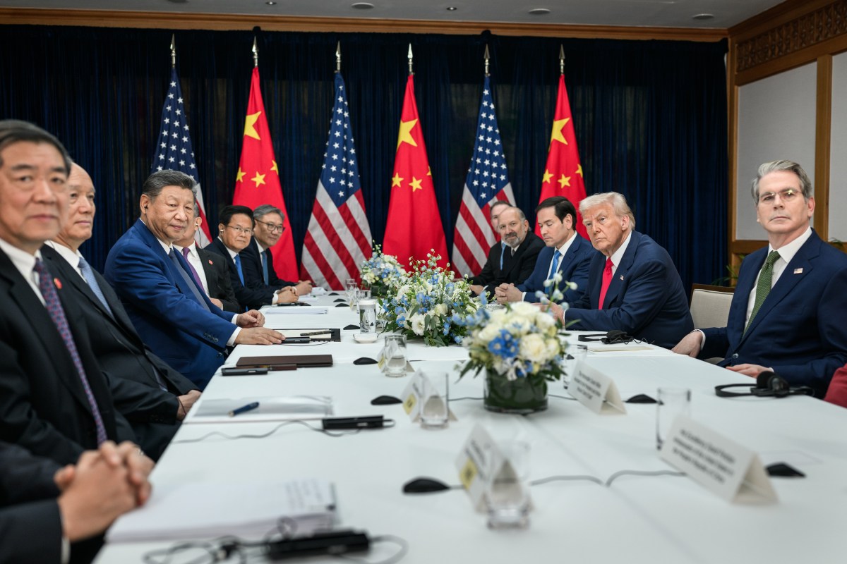 President Donald Trump participates in a bilateral meeting with Chinese President Xi Jinping at the Gimhae International Airport terminal, Thursday, October 30, 2025, in Busan, South Korea. (Official White House Photo by Daniel Torok)