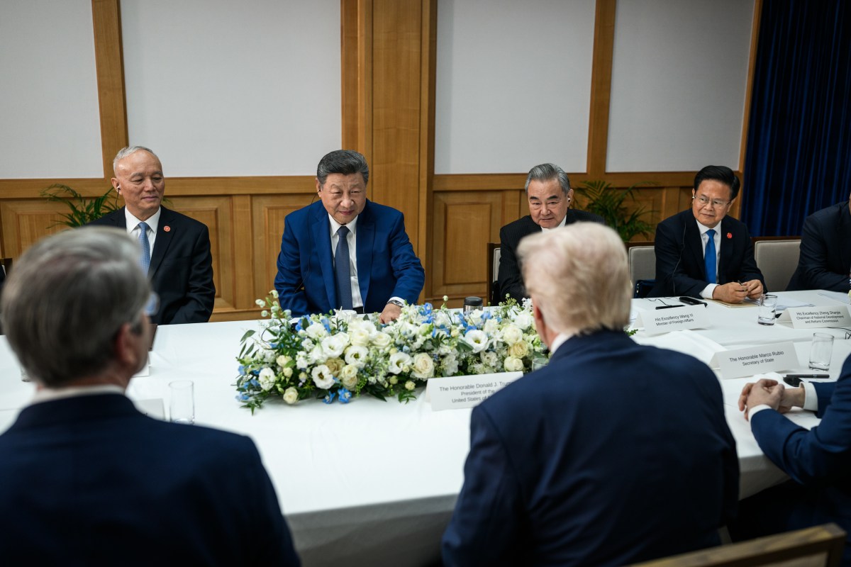 President Donald Trump participates in a bilateral meeting with Chinese President Xi Jinping at the Gimhae International Airport terminal, Thursday, October 30, 2025, in Busan, South Korea. (Official White House Photo by Daniel Torok)