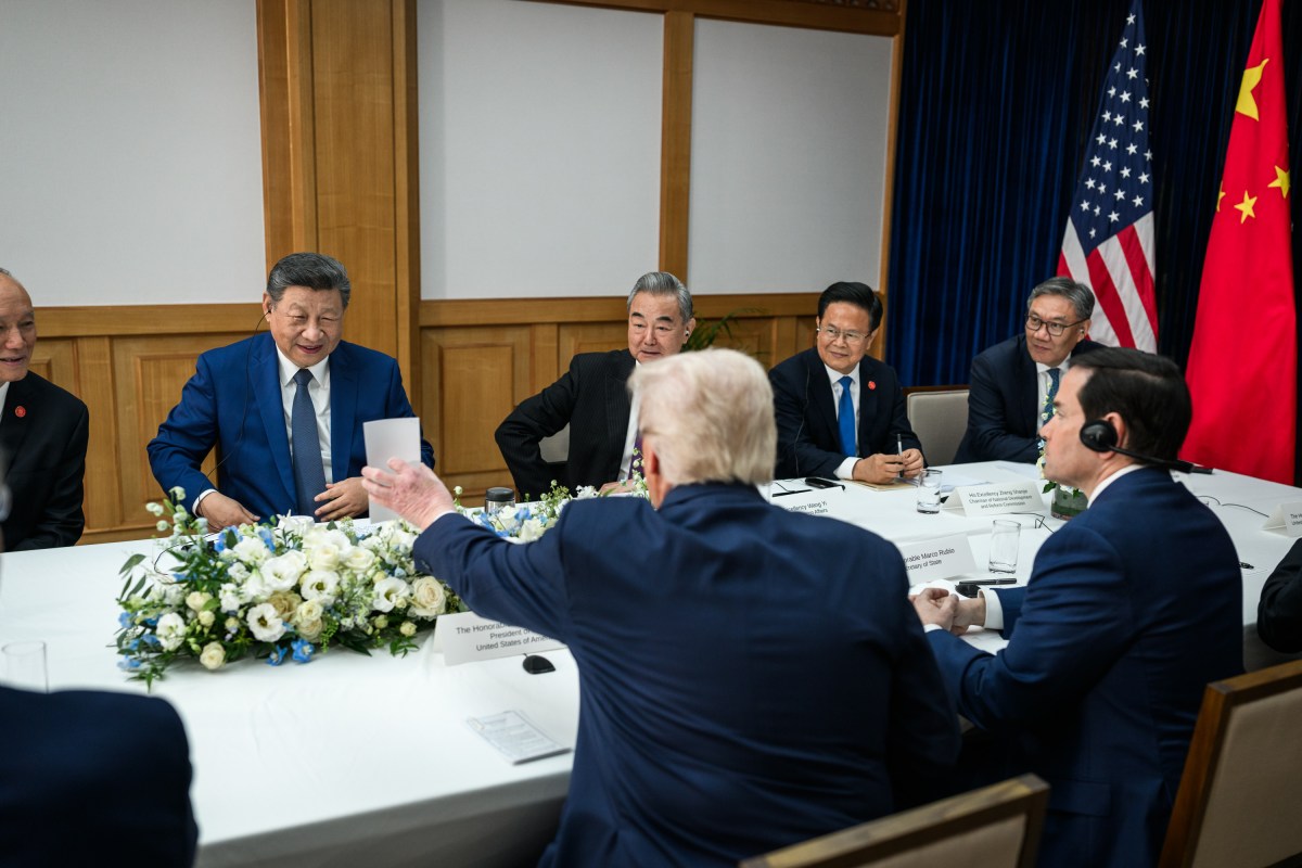 President Donald Trump participates in a bilateral meeting with Chinese President Xi Jinping at the Gimhae International Airport terminal, Thursday, October 30, 2025, in Busan, South Korea. (Official White House Photo by Daniel Torok)