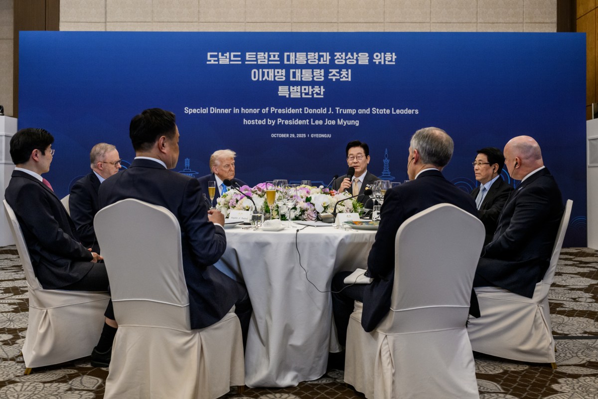 President Donald Trump attends a dinner in his honor hosted by President Lee Jae Myung of the Republic of Korea, on Wednesday, October 29, 2025, at the Hilton Hotel in Gyeongju, South Korea.