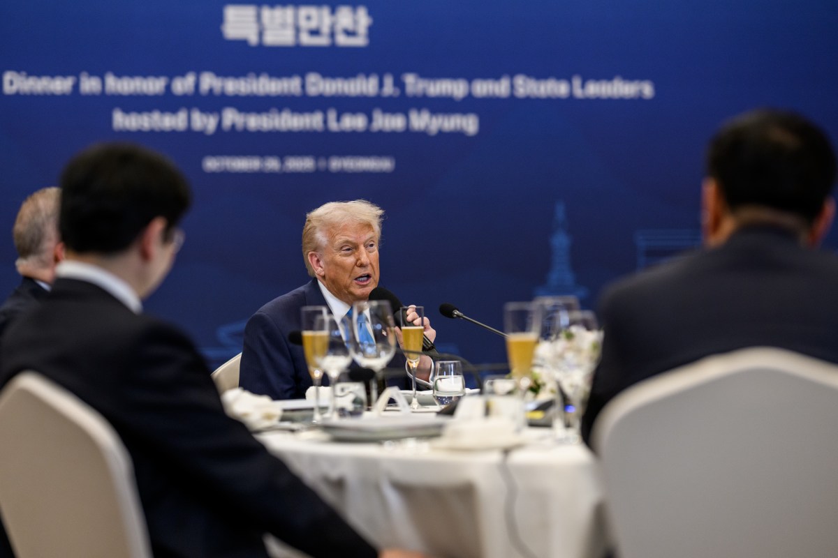 President Donald Trump attends a dinner in his honor hosted by President Lee Jae Myung of the Republic of Korea, on Wednesday, October 29, 2025, at the Hilton Hotel in Gyeongju, South Korea. (Official White House Photo by Molly Riley)