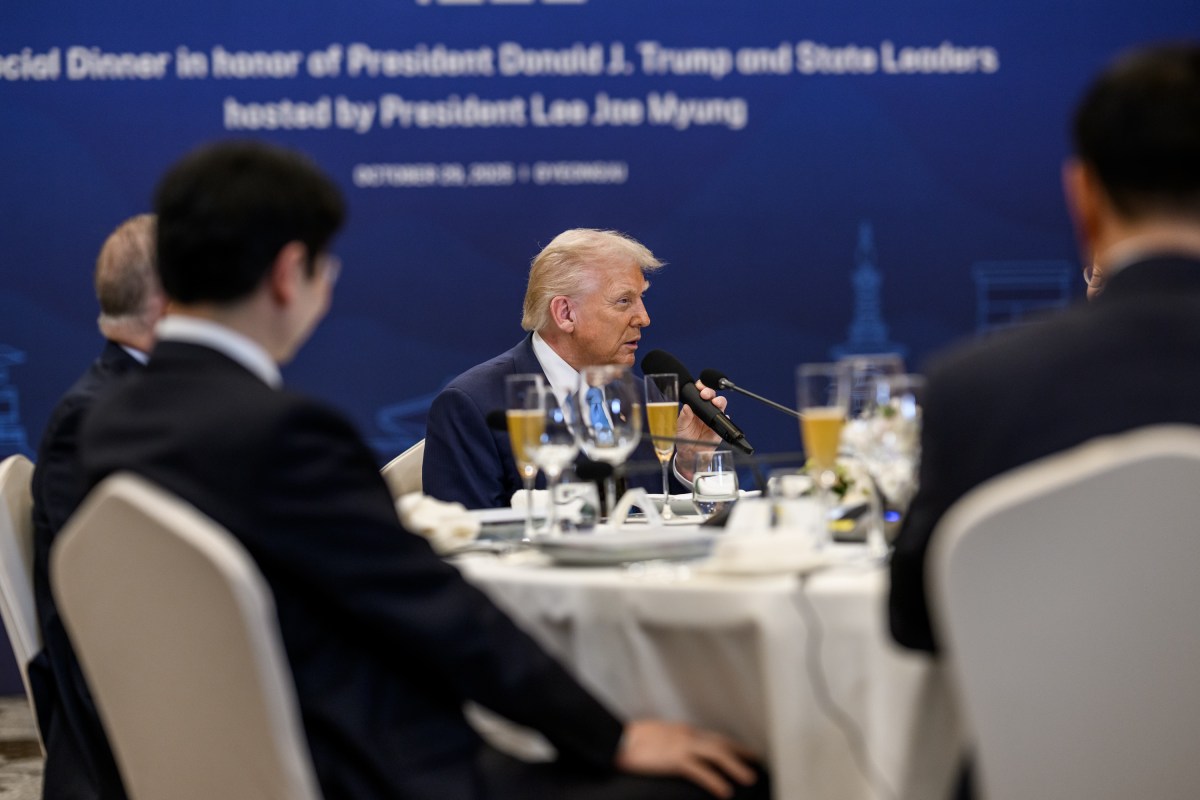 President Donald Trump attends a dinner in his honor hosted by President Lee Jae Myung of the Republic of Korea, on Wednesday, October 29, 2025, at the Hilton Hotel in Gyeongju, South Korea. (Official White House Photo by Molly Riley)
