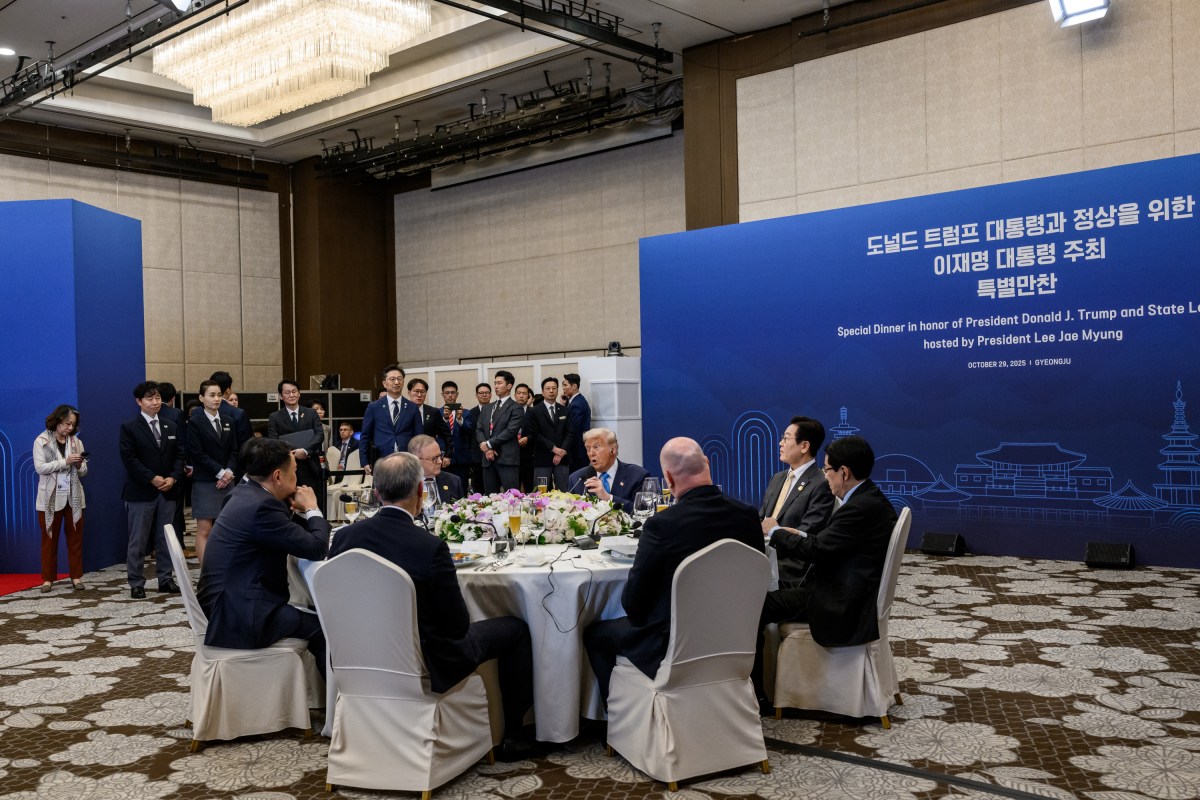 President Donald Trump attends a dinner in his honor hosted by President Lee Jae Myung of the Republic of Korea, on Wednesday, October 29, 2025, at the Hilton Hotel in Gyeongju, South Korea. (Official White House Photo by Molly Riley)