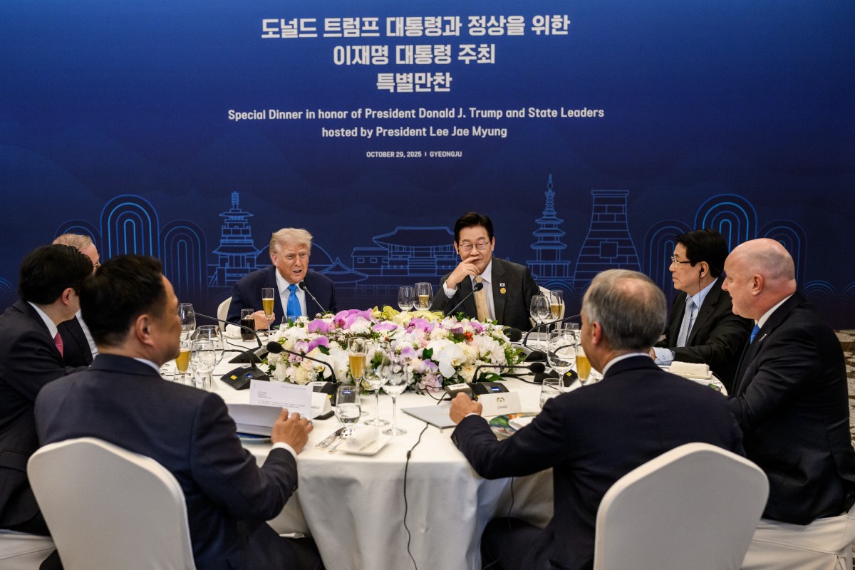 President Donald Trump attends a dinner in his honor hosted by President Lee Jae Myung of the Republic of Korea, on Wednesday, October 29, 2025, at the Hilton Hotel in Gyeongju, South Korea. (Official White House Photo by Molly Riley)