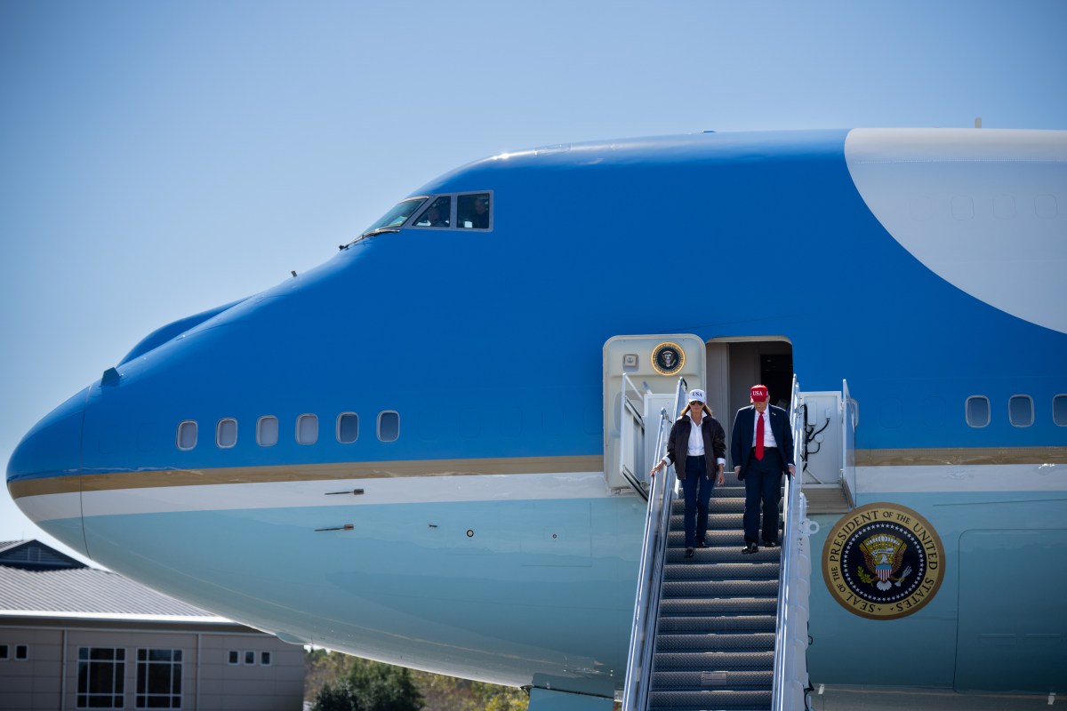 President Donald Trump and First Lady Melania Trump disembark  Air Force One at Naval Station Norfolk Chambers Field in Norfolk, Virginia. (Official White House Photo by Andrea Hanks)