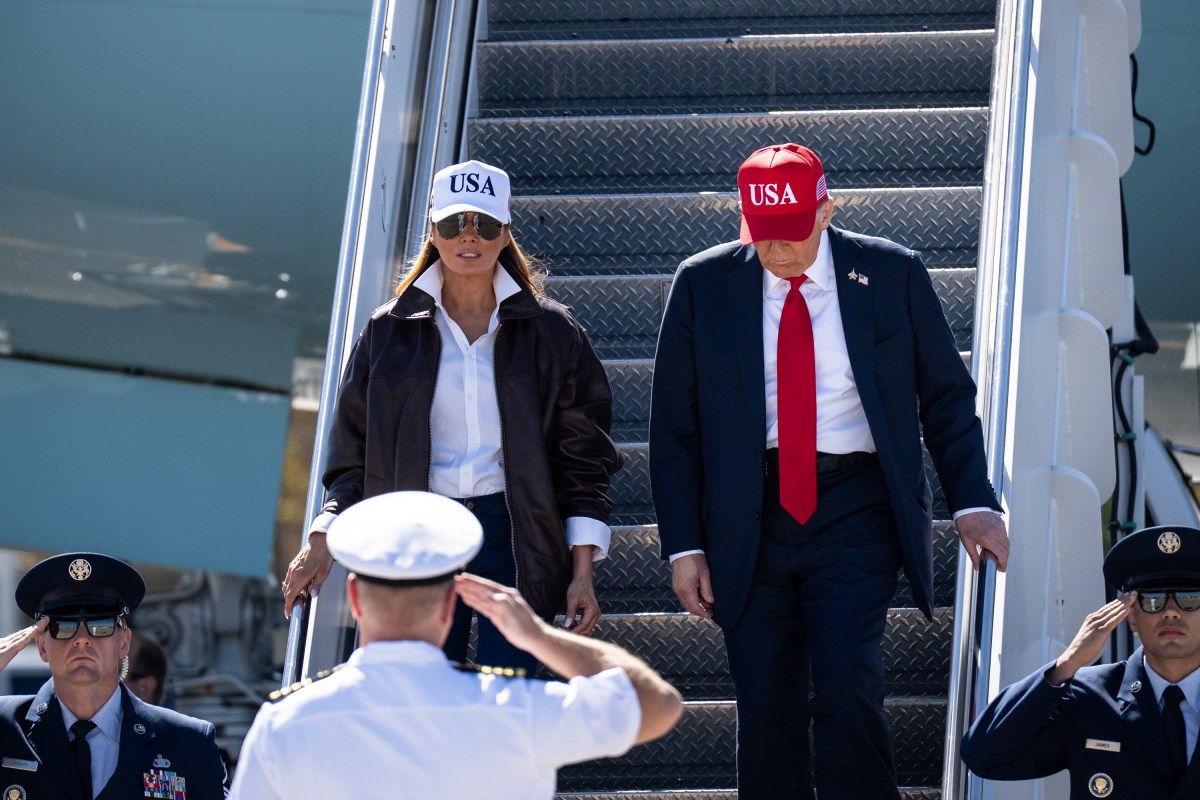 President Donald Trump and First Lady Melania Trump disembark  Air Force One at Naval Station Norfolk Chambers Field in Norfolk, Virginia. (Official White House Photo by Andrea Hanks)