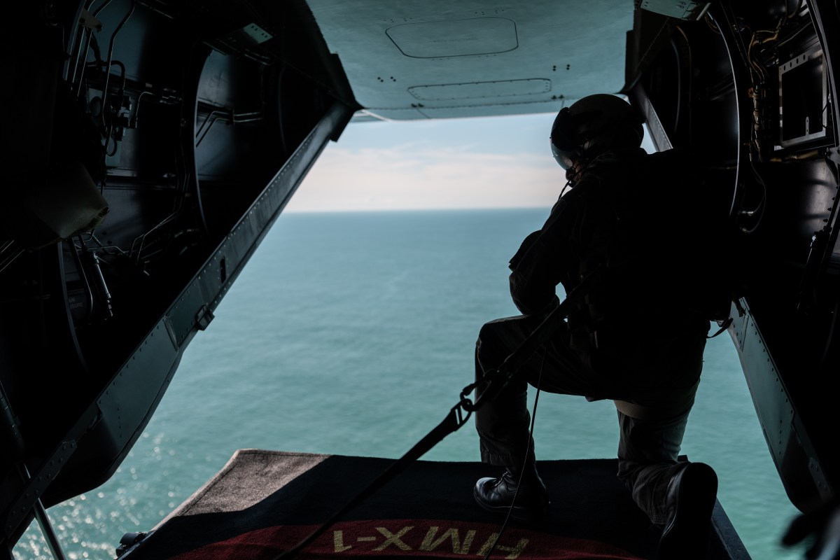 White House staff fly on Nighthawk-4, Sunday, October 5, 2025, en route the aircraft carrier USS George H.W. Bush. (Official White House Photo by Andrea Hanks)