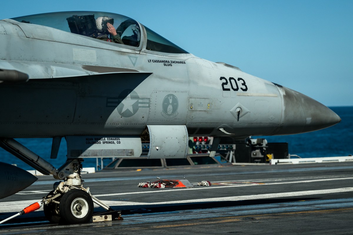 President Donald Trump and First Lady Melania Trump observe naval sea power demonstrations in honor of the 250th anniversary of the U.S. Navy, Sunday, October 5, 2025, aboard the USS George H.W. Bush in the Atlantic Ocean off the coast of Norfolk, Virginia. (Official White House Photo by Daniel Torok)