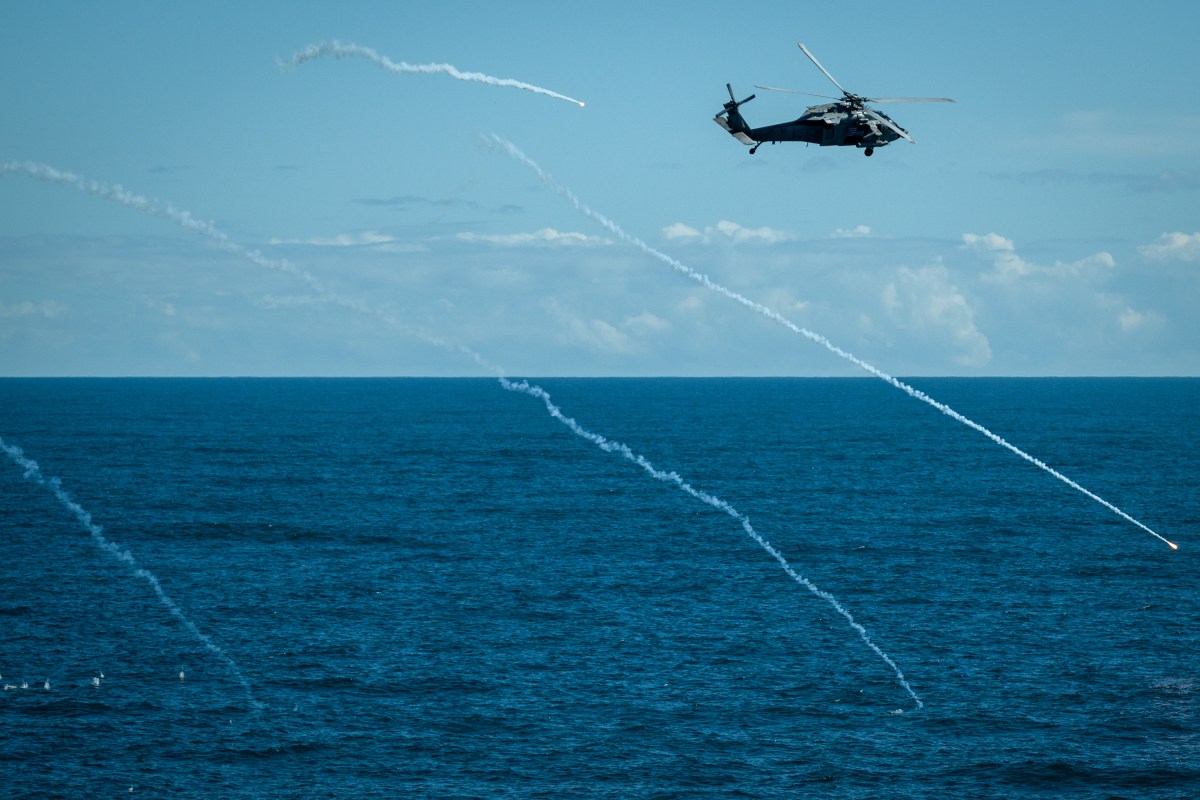 President Donald Trump and First Lady Melania Trump observe naval sea power demonstrations in honor of the 250th anniversary of the U.S. Navy, Sunday, October 5, 2025, aboard the USS George H.W. Bush in the Atlantic Ocean off the coast of Norfolk, Virginia. (Official White House Photo by Daniel Torok)