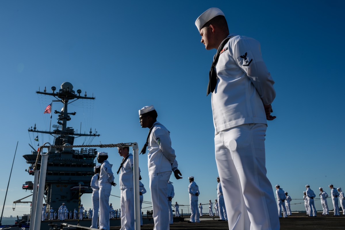 President Donald Trump delivers remarks in honor of the U.S. Navy 250th anniversary celebration at the USS Harry S. Truman aircraft carrier at Naval Station Norfolk in Norfolk, Virginia. (Official White House Photo by Daniel Torok)