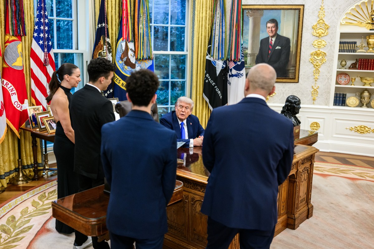 President Donald Trump meets with freed American-Israeli hostage Edan Alexander and others to mark the second anniversary of the Hamas-led terror attacks on Israel, Tuesday, October 7, 2025, in the Oval Office. (Official White House Photo by Daniel Torok)