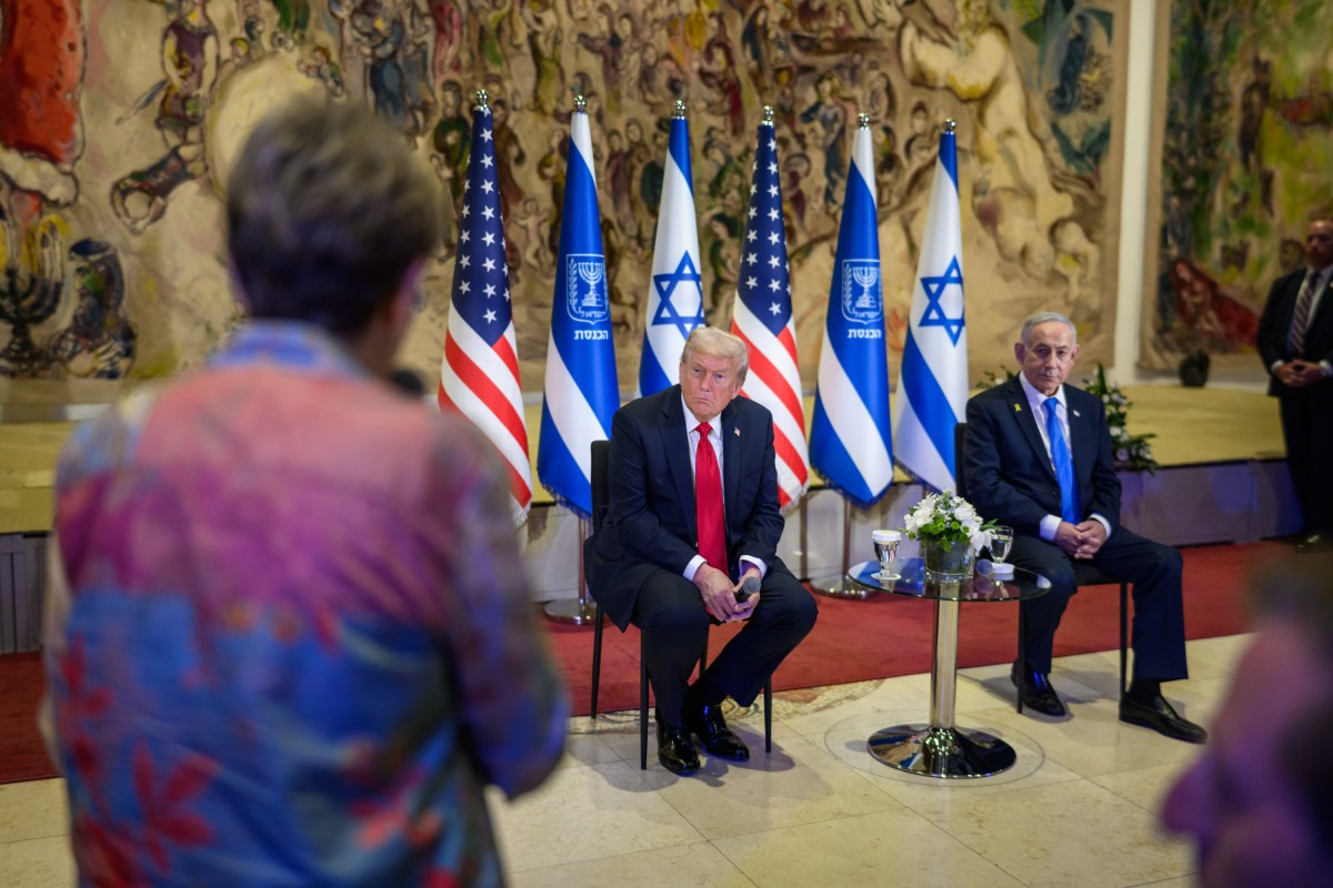 President Donald Trump meets with hostage families alongside Israeli Prime Minister Benjamin Netanyahu at the Knesset in Jerusalem, Israel, Monday, October 13, 2025, during a visit to celebrate the U.S.-brokered ceasefire and hostage release agreement between Israel and Hamas. (Official White House Photo by Daniel Torok)