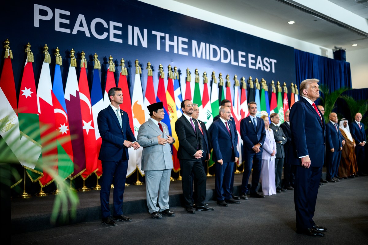 President Donald Trump is introduced by Egyptian President Abdel Fattah el-Sisi before delivering remarks at the Tonino Lamborghini International Convention Center in Sharm El Sheikh, Egypt, Monday, October 13, 2025, during a summit of world leaders on ending the war between Israel and Hamas in Gaza and advancing peace in the Middle East. (Official White House Photo by Daniel Torok)