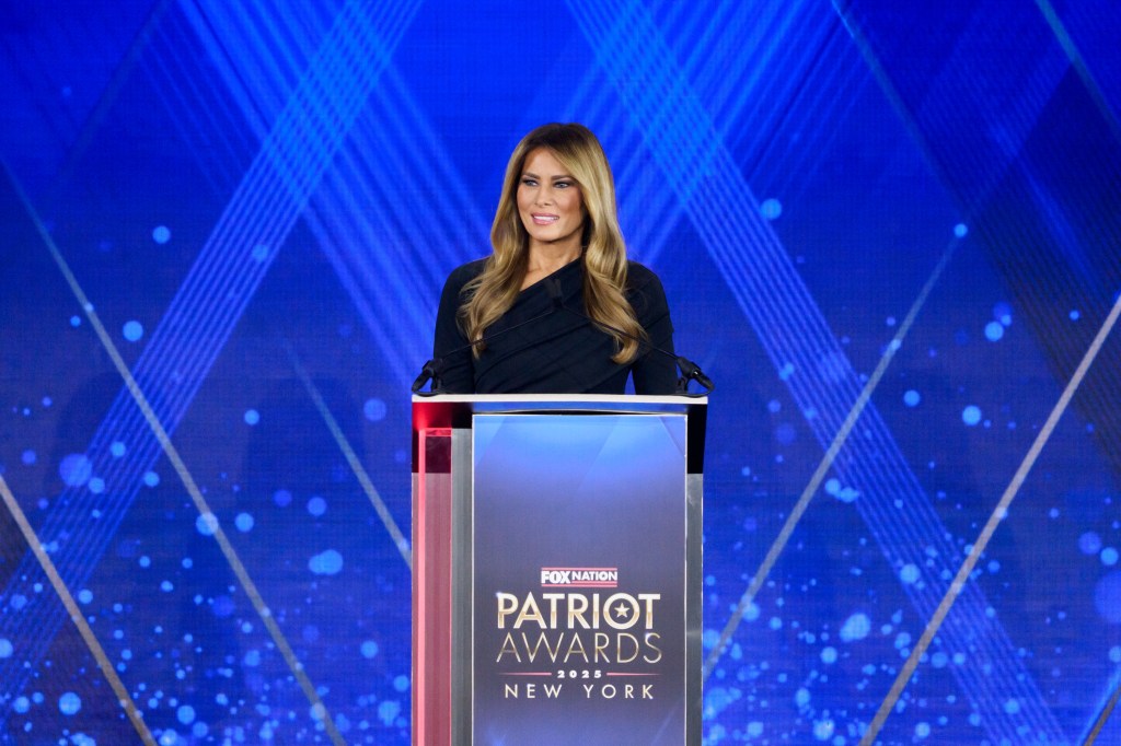First Lady Melania Trump delivers remarks after receiving the “Patriot of the Year” award at the Fox Nation Patriot Awards Ceremony in Brookeville, NY, Thursday, November 6, 2025.(Official White House Photo by Andrea Hanks)