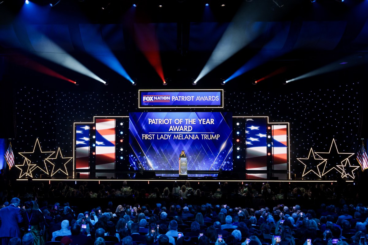 First Lady Melania Trump delivers remarks after receiving the “Patriot of the Year” award at the Fox Nation Patriot Awards Ceremony in Brookeville, NY, Thursday, November 6, 2025.(Official White House Photo by Andrea Hanks)