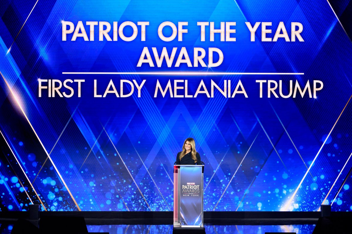 First Lady Melania Trump delivers remarks after receiving the “Patriot of the Year” award at the Fox Nation Patriot Awards Ceremony in Brookeville, NY, Thursday, November 6, 2025.(Official White House Photo by Andrea Hanks)