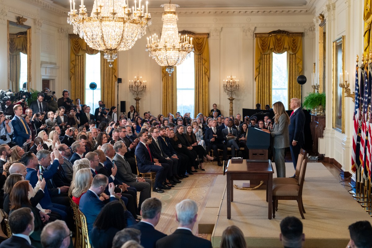 First Lady Melania Trump delivers remarks at a “Fostering the Future” event in the East Room of the White House, Thursday, November 13, 2025. (Official White House Photo by Cody Hendrix)