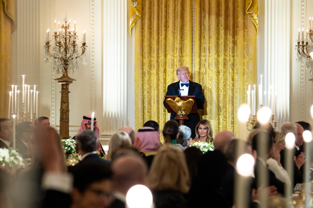 President Donald Trump delivers remarks at a dinner for Crown Prince and Prime Minister Mohammed bin Salman Al Saud of Saudi Arabia, Tuesday, November 18, 2025, in the East Room of the White House. (Official White House Photo by Andrea Hanks)
