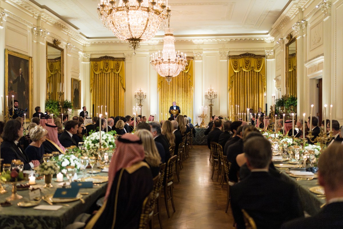 President Donald Trump delivers remarks at a dinner for Crown Prince and Prime Minister Mohammed bin Salman Al Saud of Saudi Arabia, Tuesday, November 18, 2025, in the East Room of the White House. (Official White House Photo by Andrea Hanks)