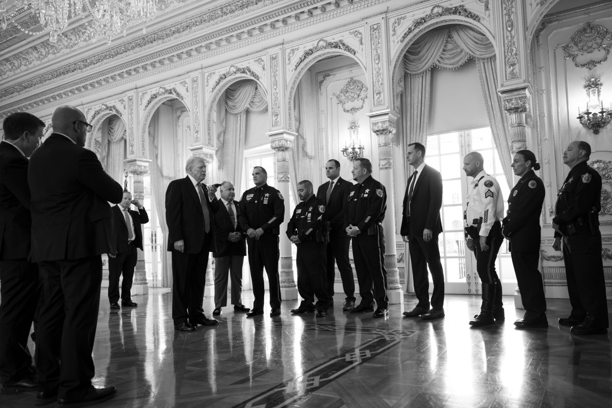 President Donald Trump speaks on the phone with Steve Witkoff about the bodies of Israeli hostages that have just been returned, after meeting greets law enforcement at the Mar-a-Lago Club in Palm Beach, Florida on Sunday, November 2, 2025.(Official White House Photo by Joyce N. Boghosian)