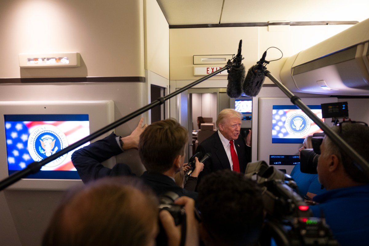 President Donald Trump speaks to the press aboard Air Force One after a trip to Florida on Sunday, November 2, 2025. (Official White House Photo by Joyce N. Boghosian)