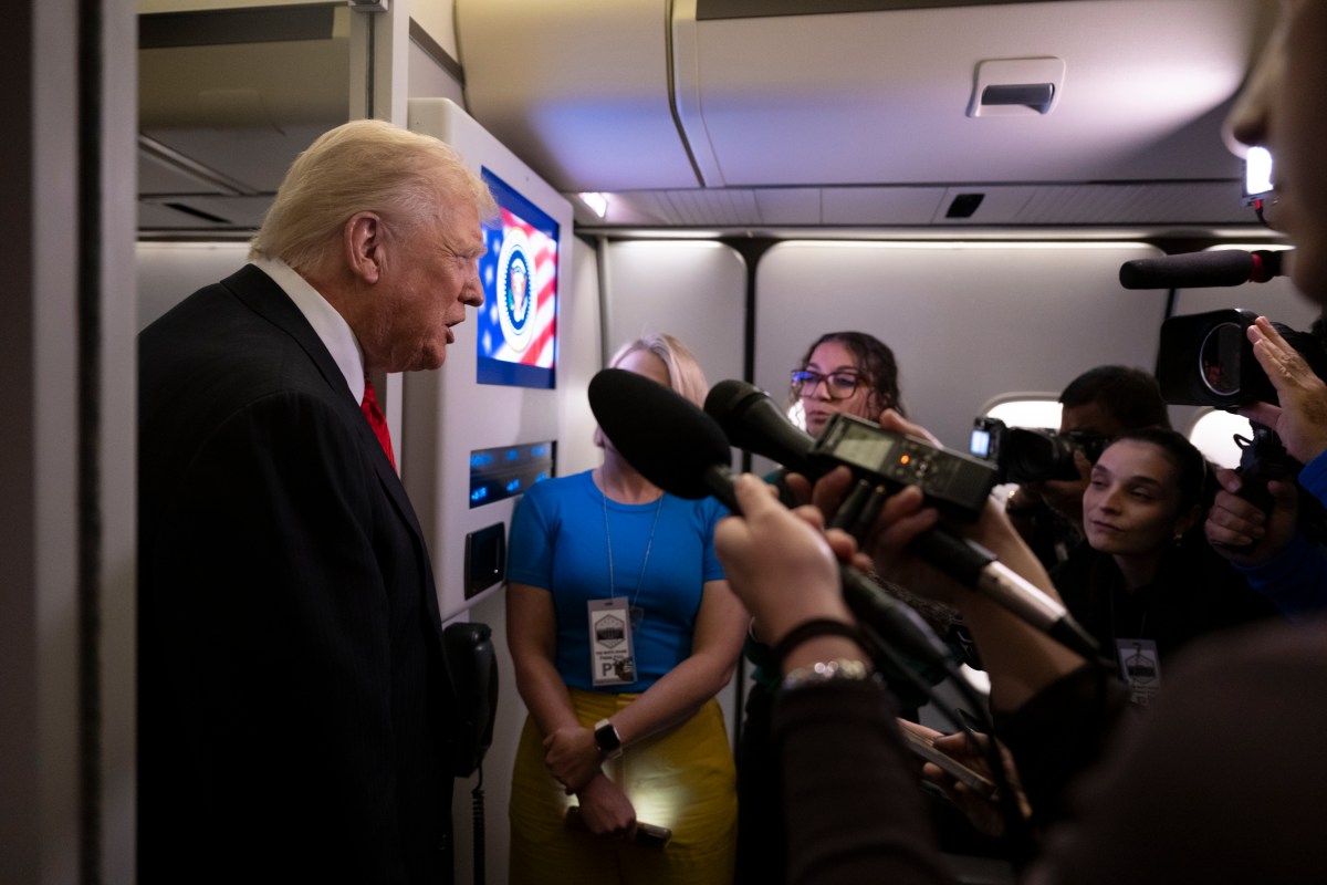 President Donald Trump speaks to the press aboard Air Force One after a trip to Florida on Sunday, November 2, 2025. (Official White House Photo by Joyce N. Boghosian)